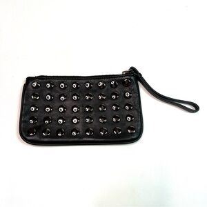J. Crew Black Leather Small Wristlet with Studs